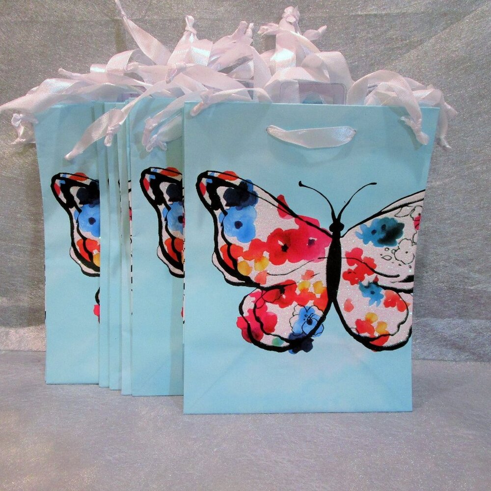 BRAND NEW Lot of 8 American Greetings  Gift Bags-GLITTERING BUTTERFLY-GORGEOUS!